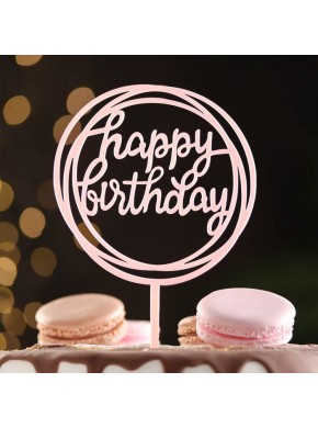 Топпер "Happy Birthday", круг, светло розовый