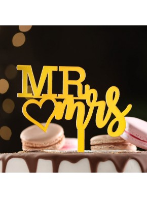Топпер "Mr&Mrs" с сердцем, золото, 11 х 6 см
