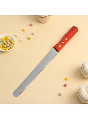 Нож для бисквита крупные зубцы, деревянная ручка, лезвие 30 см