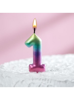 Свеча для торта цифра "1", "Акварель", 6 см