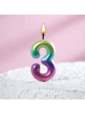 Свеча для торта цифра "3", "Акварель", 6 см