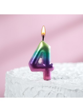 Свеча для торта цифра "4", "Акварель", 6 см