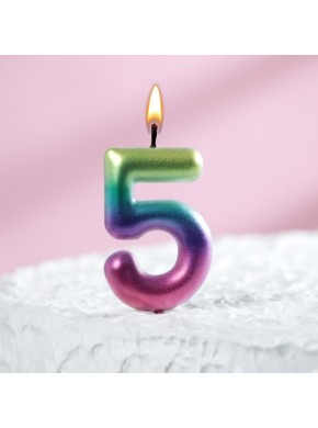 Свеча для торта цифра "5", "Акварель", 6 см