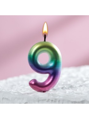 Свеча для торта цифра "9", "Акварель", 6 см