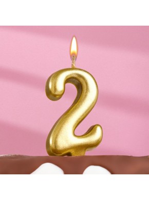 Свеча для торта цифра  "2", "Овал" золотая, 5,5 х 3,5 см 