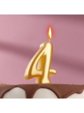 Свеча для торта цифра  "4", "Овал" золотая, 5,5 х 4 см 