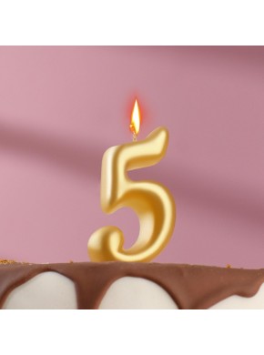 Свеча для торта цифра  "5", "Овал" золотая, 5,5 х 4 см  