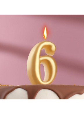 Свеча для торта цифра  "6", "Овал" золотая, 5,5 х 4 см 