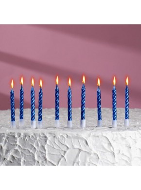 Свечи для торта "Спираль", 10 шт, 7 см, синий металлик