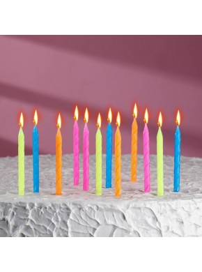 Свечи для торта "Неон", 12 шт, разноцветные, 10 см
