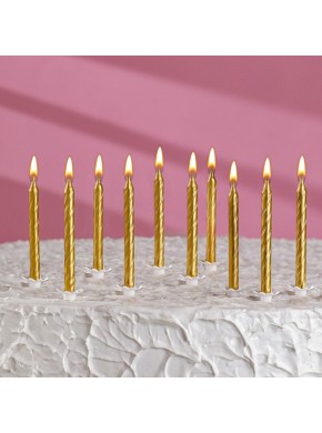 Свечи для торта "Спираль", 10 шт, 6 см, золотые