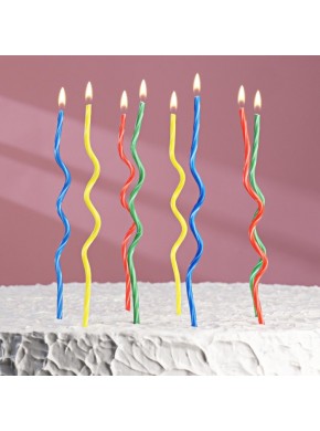 Свечи для торта "Серпантин" 8 шт, 17 см, разноцветные