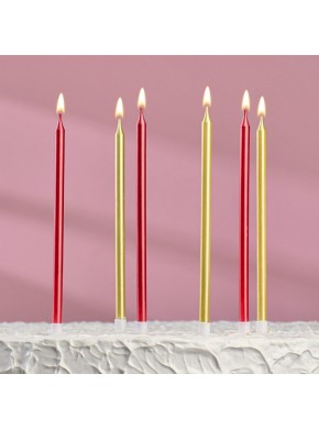 Свечи для торта "Ройс", 6 шт, 13 см, бордовые, золотые