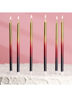 Свечи для торта "Ройс. Градиент", 6 шт, 13 см, чёрный, бордовый, золотой