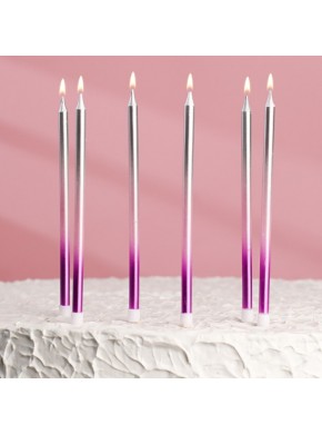 Свечи для торта "Ройс. Градиент", 6 шт, 13 см, фиолетовый, розовый, серебро