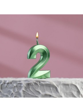 Свеча для торта цифра "2", «Грань», 5 х 3,5 см, изумруд
