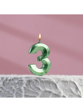Свеча для торта цифра "3", «Грань», 5 х 3,5 см, изумруд