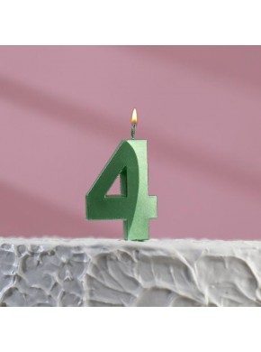 Свеча для торта цифра "4", «Грань», 5 х 3,5 см, изумруд