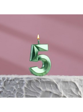 Свеча для торта цифра "5", «Грань», 5 х 3,5 см, изумруд