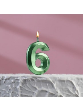 Свеча для торта цифра "6", «Грань», 5 х 3,5 см, изумруд