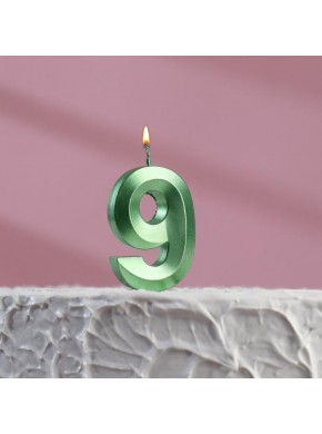 Свеча для торта цифра "9", «Грань», 5 х 3,5 см, изумруд