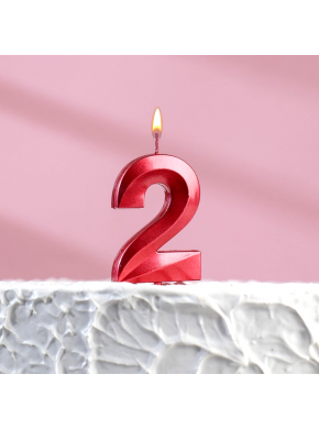 Свеча для торта цифра "2", «Грань», 5 х 3,5 см, красная