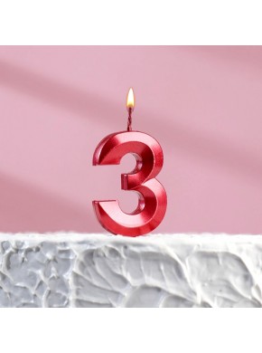 Свеча для торта цифра "3", «Грань», 5 х 3,5 см, красная
