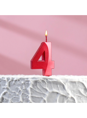 Свеча для торта цифра "4", «Грань», 5 х 3,5 см, красная
