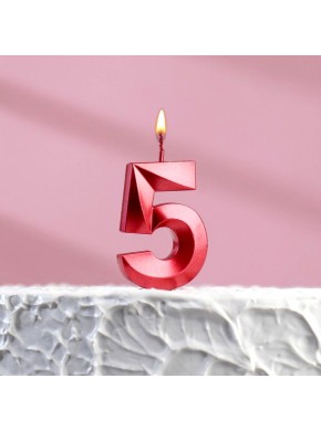 Свеча для торта цифра "5", «Грань», 5 х 3,5 см, красная