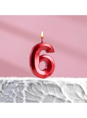 Свеча для торта цифра "6", «Грань», 5 х 3,5 см, красная