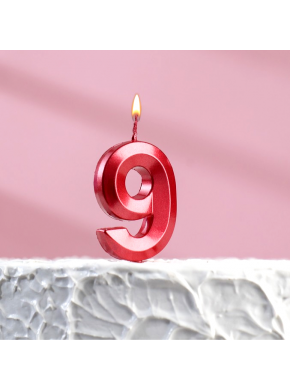 Свеча для торта цифра "9", «Грань», 5 х 3,5 см, красная