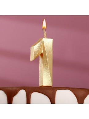Свеча для торта цифра "1", «Грань», 7,8 см, золотой металлик