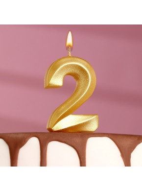 Свеча для торта цифра "2", «Грань», 7,8 см, золотой металлик