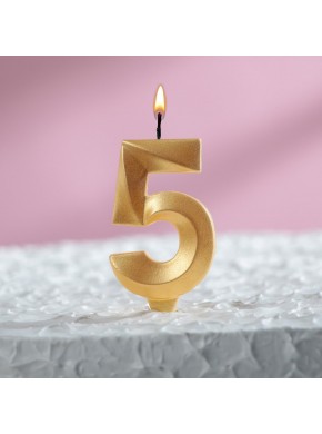 Свеча для торта цифра "5", «Грань», 7,8 см, золотой металлик