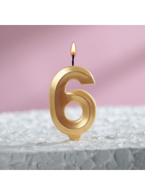 Свеча для торта цифра "6", «Грань», 7,8 см, золотой металлик