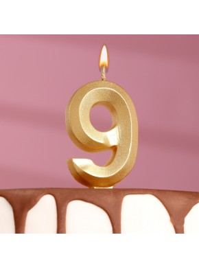 Свеча для торта цифра "9", «Грань», 7,8 см, золотой металлик