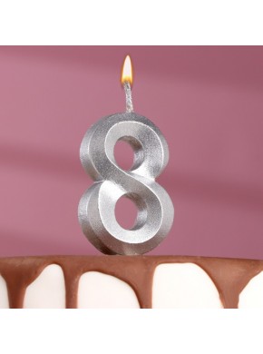 Свеча для торта цифра "8", «Грань», 7,8 см, серебряный металлик