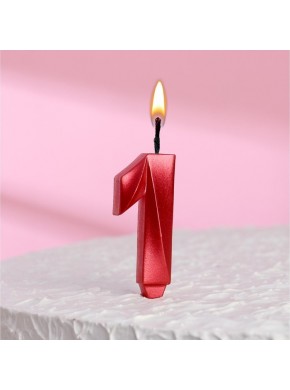 Свеча для торта цифра "1", «Грань», 7,8 см, красная