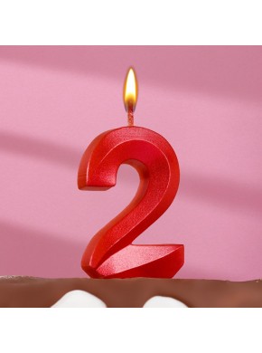 Свеча для торта цифра "2", «Грань», 7,8 см, красная