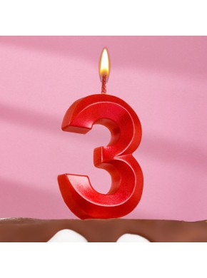 Свеча для торта цифра "3", «Грань», 7,8 см, красная