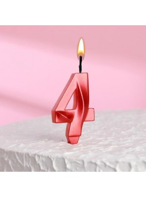 Свеча для торта цифра "4", «Грань», 7,8 см, красная