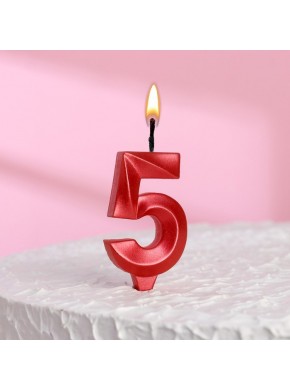 Свеча для торта цифра "5", «Грань», 7,8 см, красная