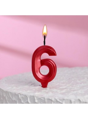 Свеча для торта цифра "6", «Грань», 7,8 см, красная