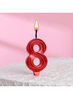 Свеча для торта цифра "8", «Грань», 7,8 см, красная