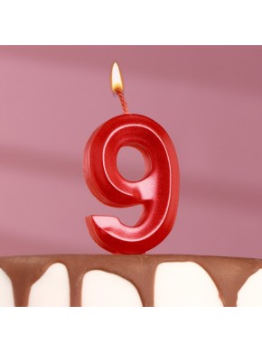 Свеча для торта цифра "9", «Грань», 7,8 см, красная