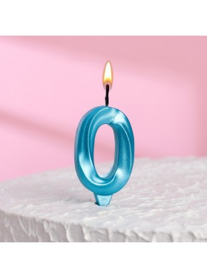Свеча для торта цифра "0", «Грань», 7,8 см, голубой металлик
