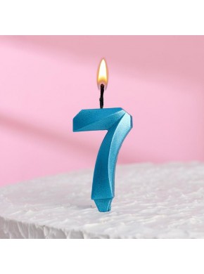Свеча для торта цифра "7", «Грань», 7,8 см, голубой металлик