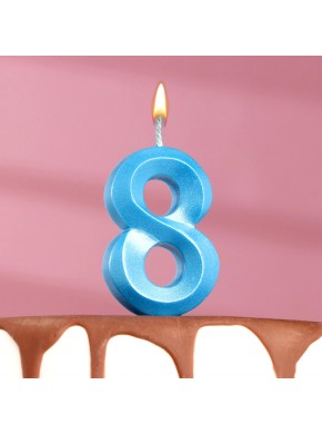 Свеча для торта цифра "8", «Грань», 7,8 см, голубой металлик