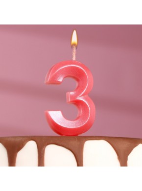 Свеча для торта цифра "3", «Грань», 7,8 см, розовый металлик