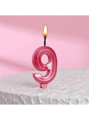 Свеча для торта цифра "9", «Грань», 7,8 см, розовый металлик